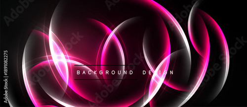 Abstract pink glowing curves over black background. Modern design element, dynamic shapes, vibrant illumination. Simple yet elegant composition.