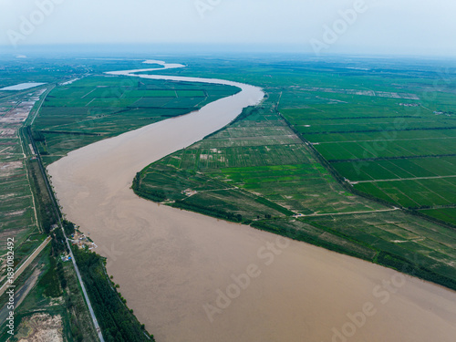 Yellow River Aerial View, Dongying China Agricultural Landscape