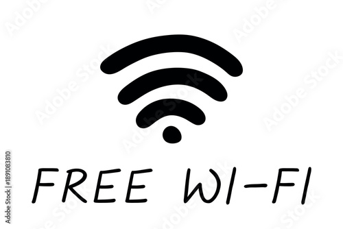 Hand drawn free wifi spot zone sign Public wi-fi area sign Wireless internet clipart in doodle style Single element for print, web, design, decor 3G, 4G, 5G, 6G, IoT