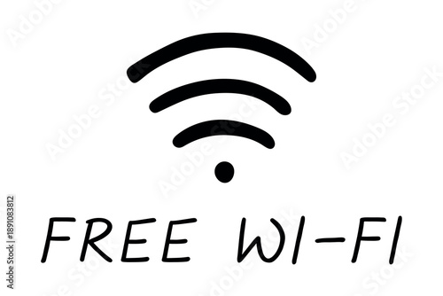 Hand drawn free wifi spot zone sign Public wi-fi area sign Wireless internet clipart in doodle style Single element for print, web, design, decor 3G, 4G, 5G, 6G, IoT