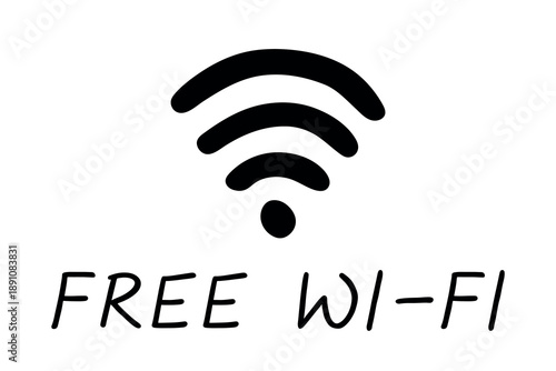 Hand drawn free wifi spot zone sign Public wi-fi area sign Wireless internet clipart in doodle style Single element for print, web, design, decor 3G, 4G, 5G, 6G, IoT