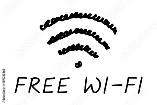 Hand drawn free wifi spot zone sign Public wi-fi area sign Wireless internet clipart in doodle style Single element for print, web, design, decor 3G, 4G, 5G, 6G, IoT