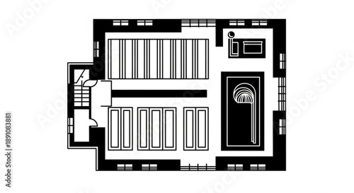 Detailed floor plan of a modern building with various rooms and corridors