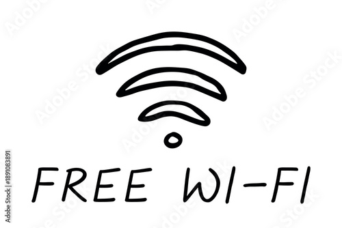 Hand drawn free wifi spot zone sign Public wi-fi area sign Wireless internet clipart in doodle style Single element for print, web, design, decor 3G, 4G, 5G, 6G, IoT
