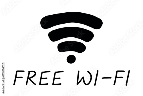 Hand drawn free wifi spot zone sign Public wi-fi area sign Wireless internet clipart in doodle style Single element for print, web, design, decor 3G, 4G, 5G, 6G, IoT