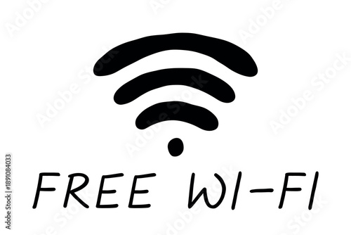 Hand drawn free wifi spot zone sign Public wi-fi area sign Wireless internet clipart in doodle style Single element for print, web, design, decor 3G, 4G, 5G, 6G, IoT