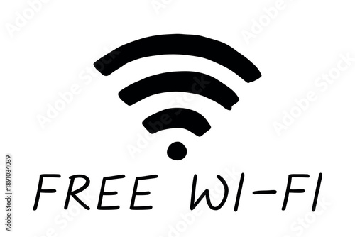 Hand drawn free wifi spot zone sign Public wi-fi area sign Wireless internet clipart in doodle style Single element for print, web, design, decor 3G, 4G, 5G, 6G, IoT