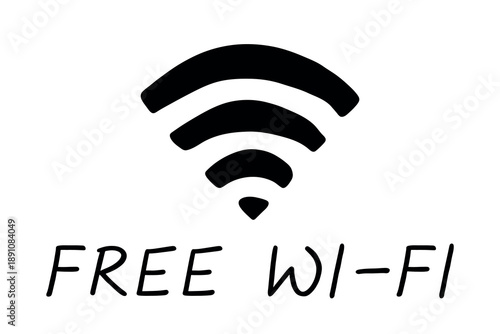 Hand drawn free wifi spot zone sign Public wi-fi area sign Wireless internet clipart in doodle style Single element for print, web, design, decor 3G, 4G, 5G, 6G, IoT
