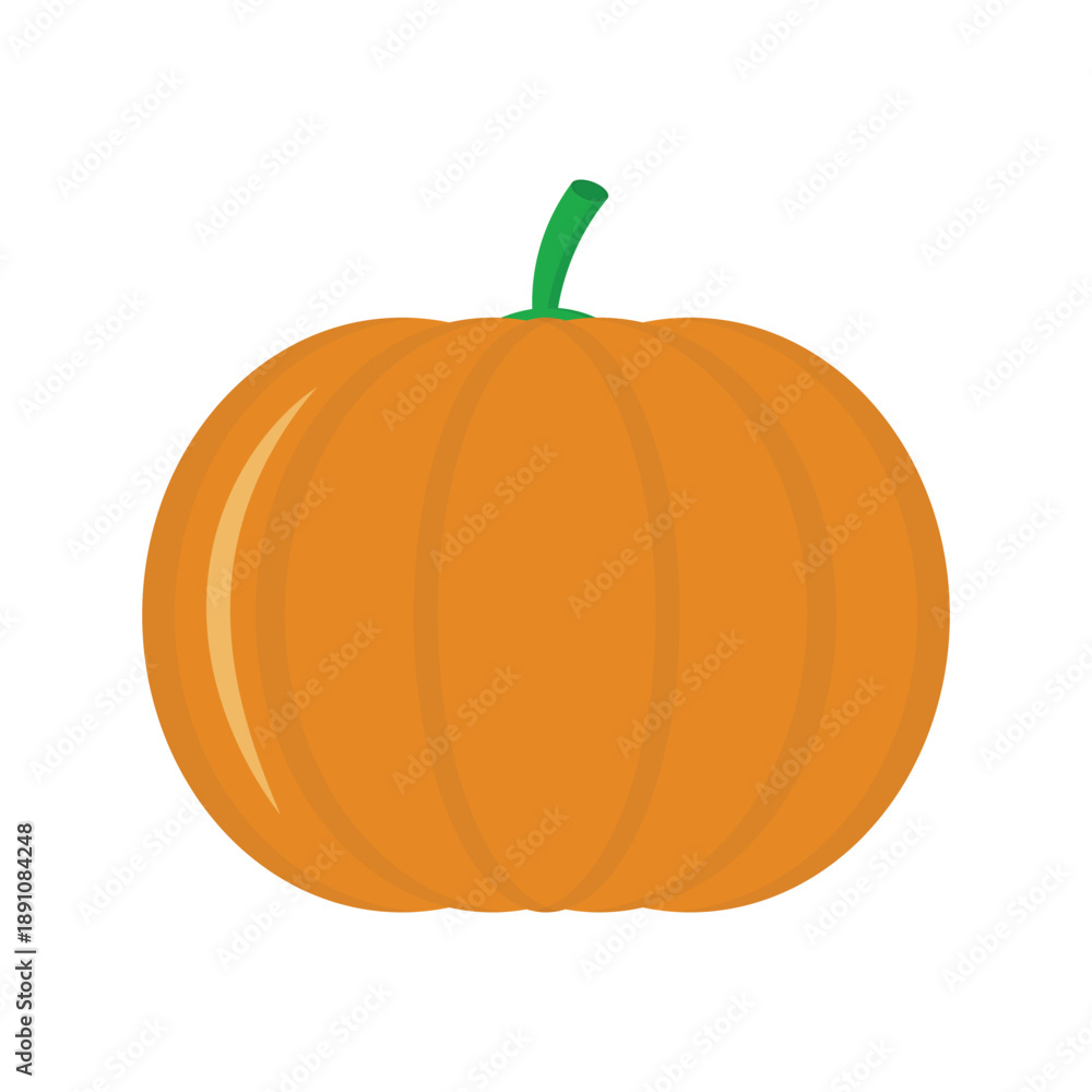 Obraz premium A fresh orange Halloween pumpkin vegetable with a green stem isolated on a white background for autumn harvest and Thanksgiving holiday decoration
