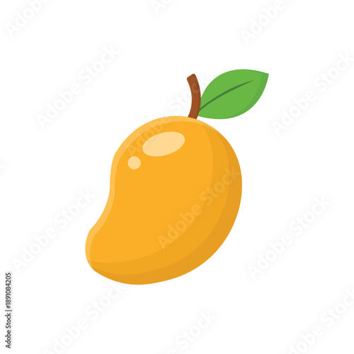 Vector illustration of a fresh mango fruit with green leaves in a simple cartoon style