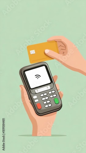 Contactless payment process with card tap on wireless terminal device