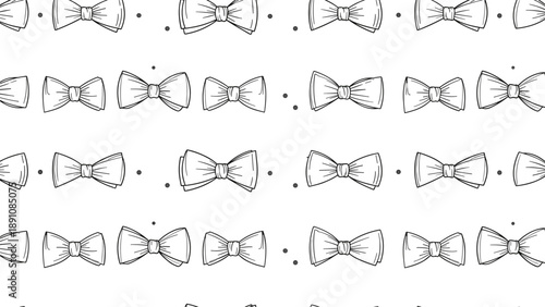 Classic seamless pattern of simple hand drawn black and white bow ties on a white background offers a clean and versatile decorative style.
