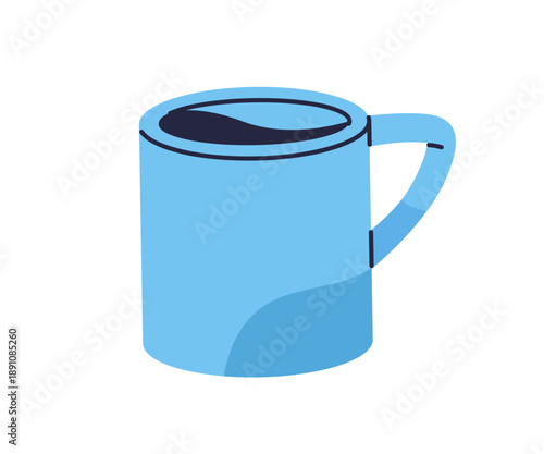 Mug for hot drink. Large ceramic cup with handle for warm beverages, morning tea and coffee. Big drinkware icon, kitchenware. Flat vector illustration isolated on white background