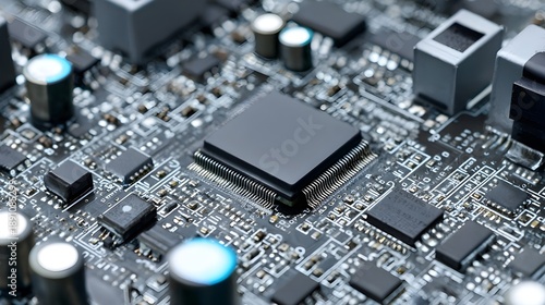 Close-up of computer and cell phone microchips, motherboard, RAM and processor circuitry