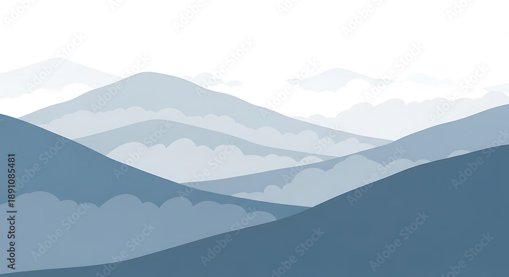 Obraz premium Serene mountain landscape with layers of hills and clouds
