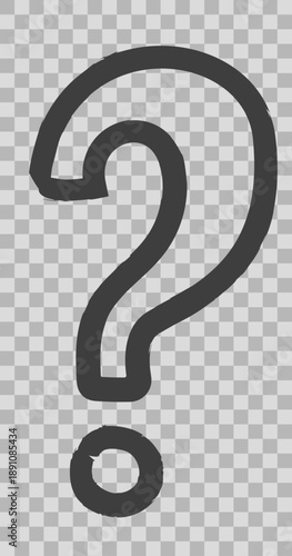 A primitive geometric doodle drawing of a question mark. Hand-drawn with crayon in a childish style