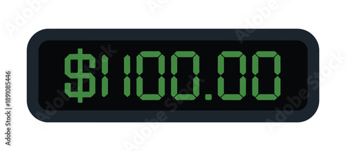 A digital display screen showing a price of one hundred dollars on a white background