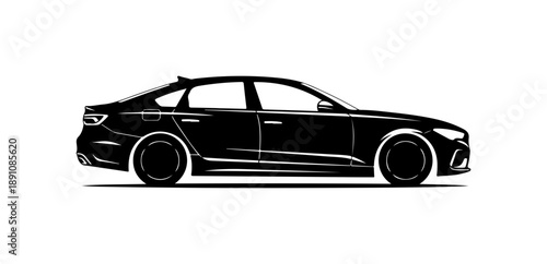 Black Sedan Car Side View Illustration