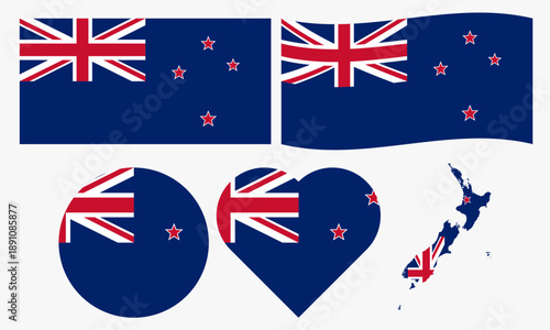 Collection of New Zealand Flag Oceania Country