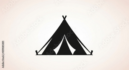 Black silhouette of a tent on a beige background for camping and outdoor adventure concepts