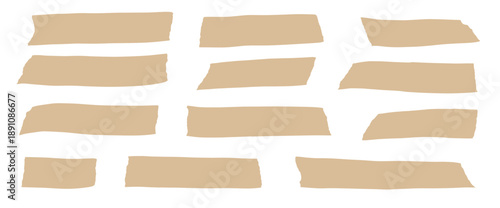 Adhesive paper scotch tape set. Simple washi strips silhouette. Beige sticky notes, and scrapbook elements perfect for crafting, journaling, and creative design projects. Vector note tags set no bg.