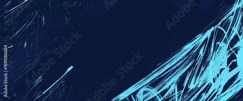 Abstract grunge sporty design with textured brush strokes. Blue bold dynamic splatter patterns. Urban street graffiti background for youth culture posters, creative sport graphic. Vector template bg.