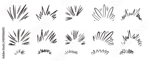 Ink pen doodle star twinkle, sparkles with comic rays, burst effect. Handmade graphic elements add playful explosion energy for manga illustrations, dynamic kid design. Vector firework set isolated.