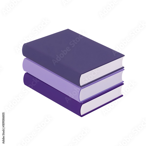 Stack of three purple books in an isometric design, symbolizing education, knowledge, and academic study isolated on background.