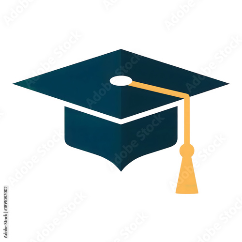 Three dimensional graduation cap icon rendered in deep blue with a bright gold tassel, representing academic success and higher education.