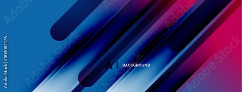 Abstract vibrant background. Diagonal lines, smooth shapes create modern design. Blue, purple, pink hues dominate composition.