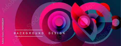 Abstract vibrant circles overlap. Pink, blue hues dominate design. Text reads background design. Modern, dynamic composition.