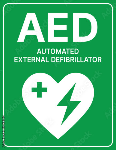 Standard Green AED Defibrillator Location Sign for Public Safety Facilities
