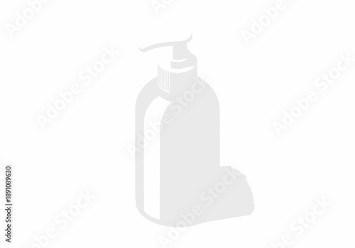 A soap dispenser on a surface viewed from the side in a bathroom setting