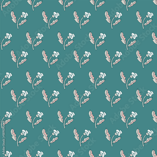 Teal Blush Folk Sprig Pattern