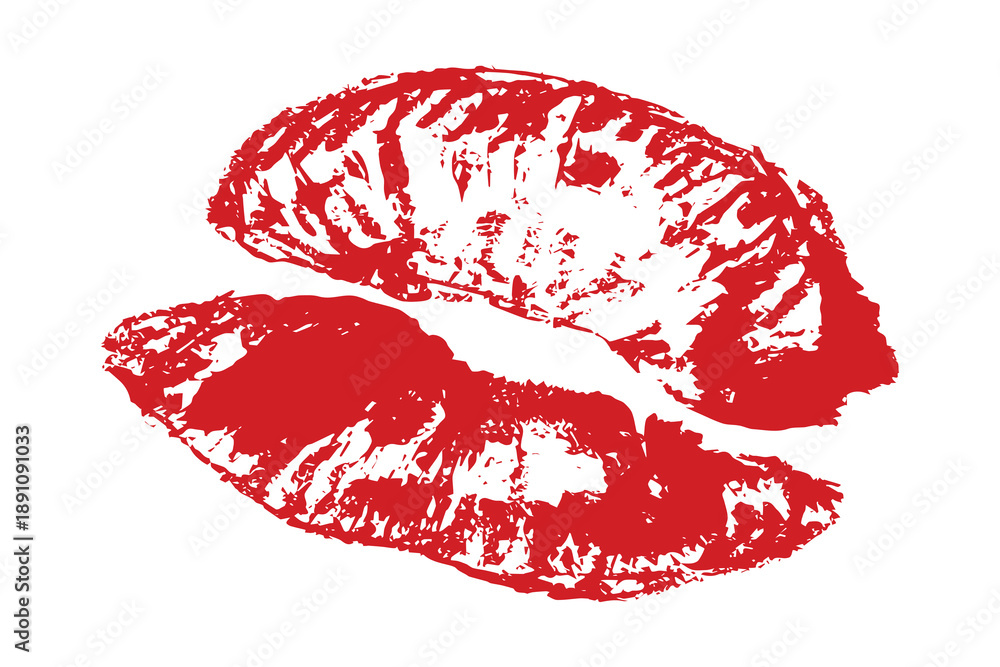 Fototapeta premium Lipstick kiss mark Romantic lip print Imprint of lips kiss Sexy lips makeup Female mouth Love symbol Design element for beauty fashion poster Valentines Day wedding