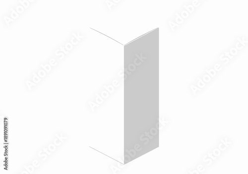 A 3D rendering of a minimalist white rectangular panel standing upright on a plain surface viewed from a slightly angled perspective