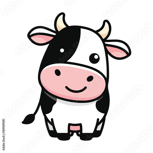 Cute cartoon cow illustration isolated on a white background, black and white spots