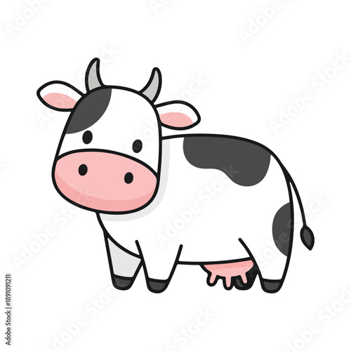 Cute cartoon cow illustration isolated on a white background, black and white spots