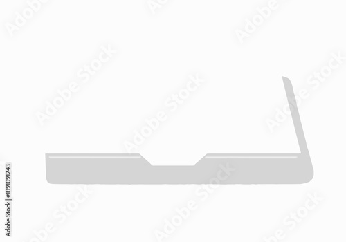 Simple graphic of a flat, abstract, geometric shape with a protruding element on a simple background viewed from the side