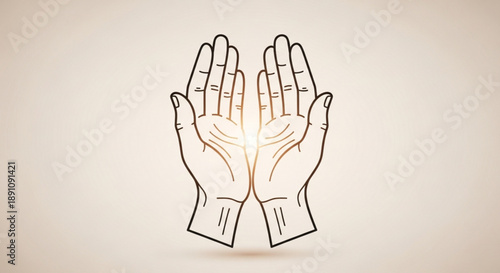 Glowing palms cupped together in prayer or meditation gesture with radiant light