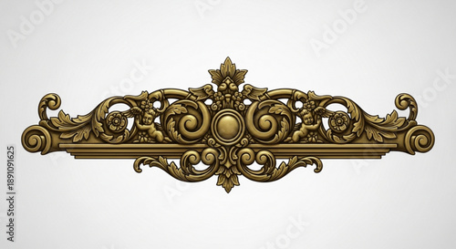 Ornate gold decorative border with swirling patterns and floral motifs on white background