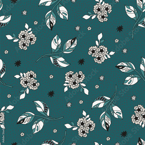Dark Teal Cottage Floral Pattern