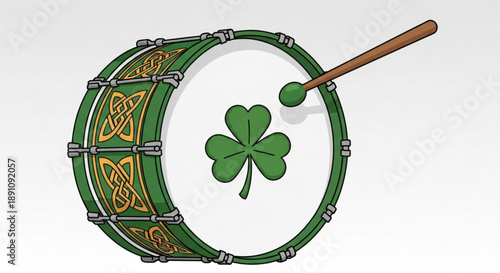 St patrick's day drum with shamrock and celtic knotwork irish festive instrument