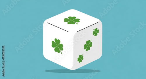 Lucky white dice with green shamrocks on a blue background symbolizing good fortune and chance