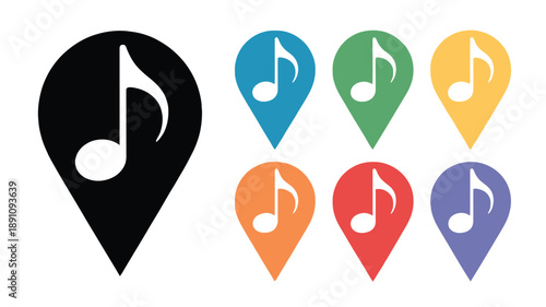 Music Note Location Pins in Various Colors