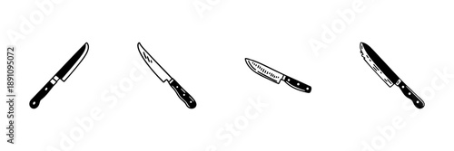 Kitchen Knives In Hand Drawn Style Set. Culinary Tools, Cooking Utensils, Chef Equipment Doodle Sketch Collection. Isolated Vector Illustration