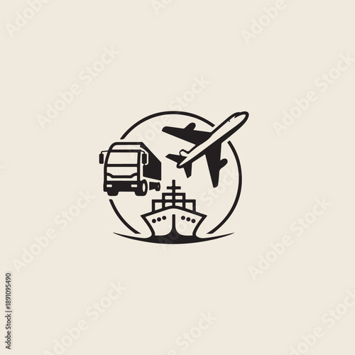 shipment icon silhouette of plane truck ship