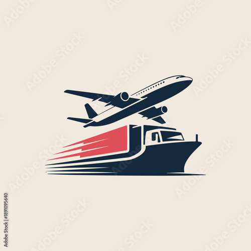 vector illustration of airplane ship and truck