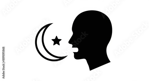 Black silhouette of a person blowing a wish on a crescent moon and star symbolizing hope and dreams in a simple iconic graphic design