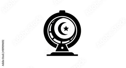 Islamic crescent moon and star symbol on a globe representing faith and culture in a simple black icon